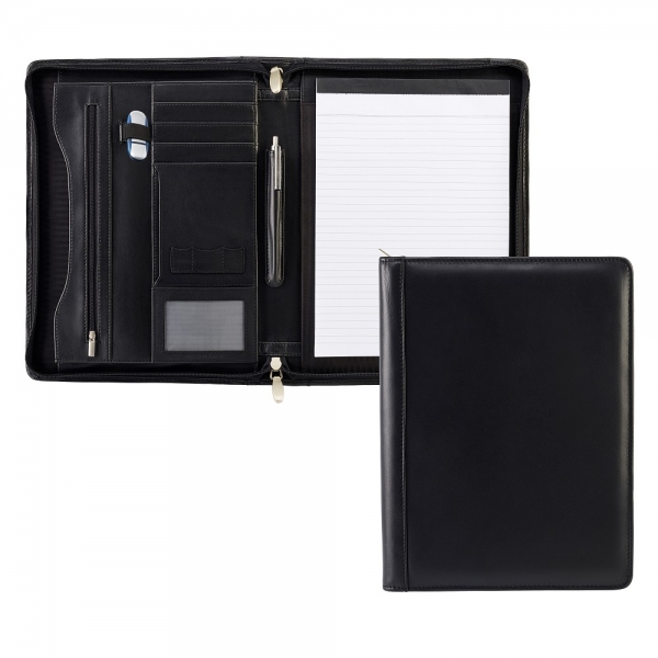 Promotional black Sandringham Leather Zipped Conference Folder | PA ...