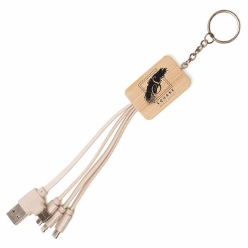 Promotional USB-C Rectangle Bamboo And Wheat Straw Keyring